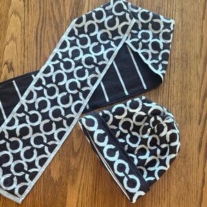 Coach Brown and Cream Patterned Scarf and Hat Set